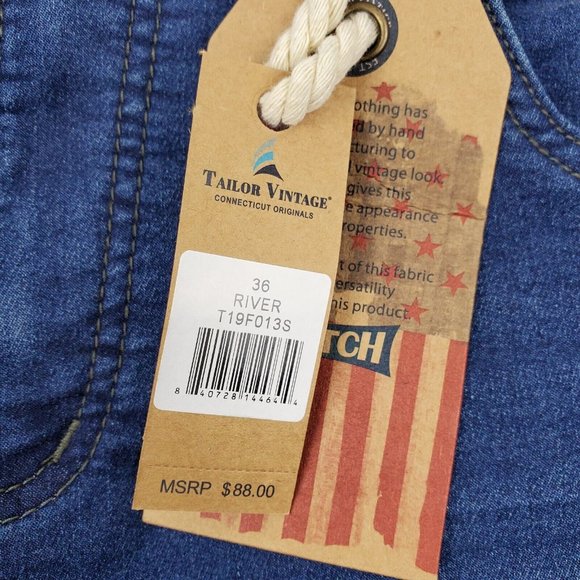 Tailor Vintage Mens Smart Denim Stretch Jean Shorts Blue 36X11 Cotton - Picture 9 of 10